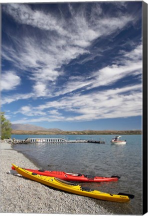 Framed Kayaks, Lake Ohau, Canterbury, South Island, New Zealand Print