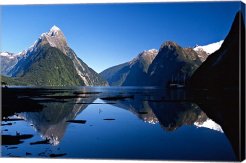 Framed Mitre Peak &amp; Milford Sound, Fiordland National Park, New Zealand Print