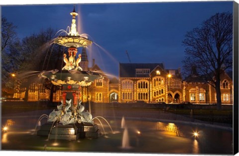 Framed New Zealand, Canterbury, Christchurch, Peacock Fountain Print