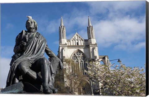 Framed Robert Burns Statue, and St Paul&#39;s Cathedral, Octagon, Dunedin, South Island, New Zealand Print