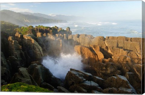 Framed New Zealand, Paparoa NP, Pankace Rocks blowhole Print