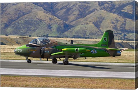 Framed Strikemaster jet, Warbirds over Wanaka, War plane, South Island, New Zealand Print