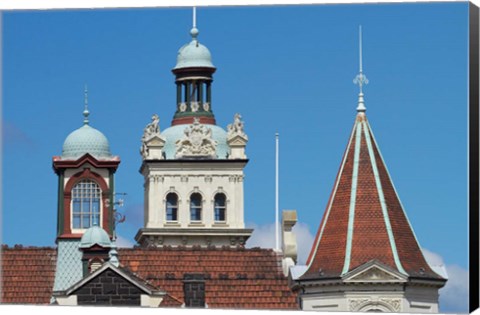 Framed Turrets, Spires &amp; Clock Tower, Historic Railway Station, Dunedin, South Island, New Zealand Print