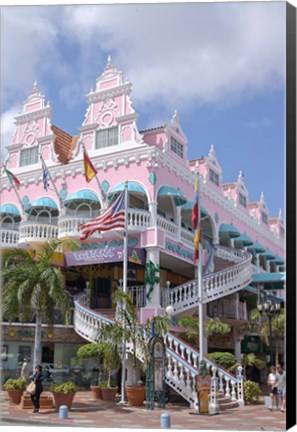 Framed Dutch Architecture of Oranjestad Shops, Aruba, Caribbean Print