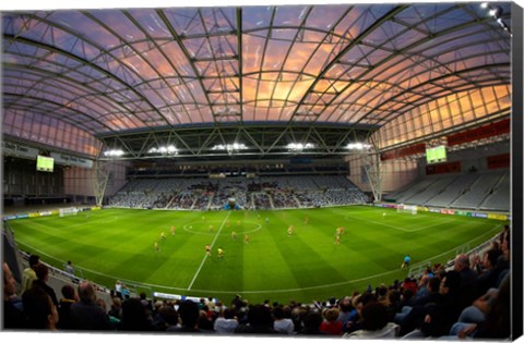 Framed Football game, Forsyth Barr Stadium, Dunedin, South Island, New Zealand - fisheye Print