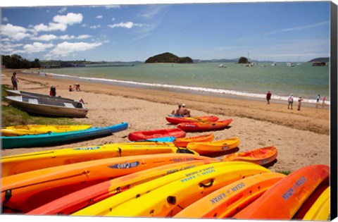 Framed Kayaks on beach, Paihia, Bay of Islands, Northland, North Island, New Zealand Print