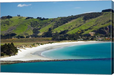 Framed Otago Harbor and Aramoana Beach, Dunedin, Otago, New Zealand Print