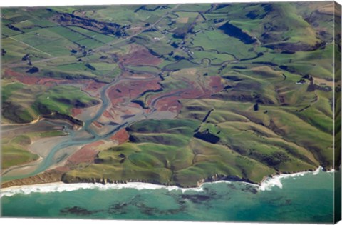 Framed Pleasant River, near Palmerston, East Otago, South Island, New Zealand - aerial Print