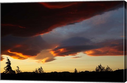 Framed Spectacular sunset over Mossburn, Southland, South Island, New Zealand Print