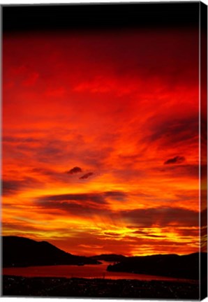 Framed Sunrise, Otago Harbor, Dunedin, New Zealand Print