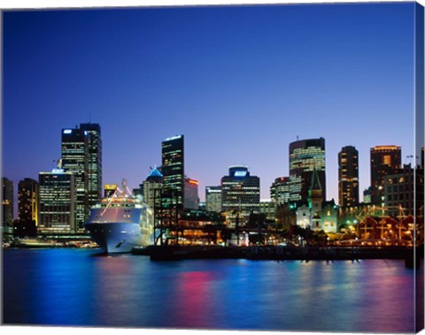 Framed Skyline and Cruise Ship at Night, Sydney, Australia Print