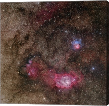 Framed Lagoon Nebula and Trifid Nebula in Sagittarius Print