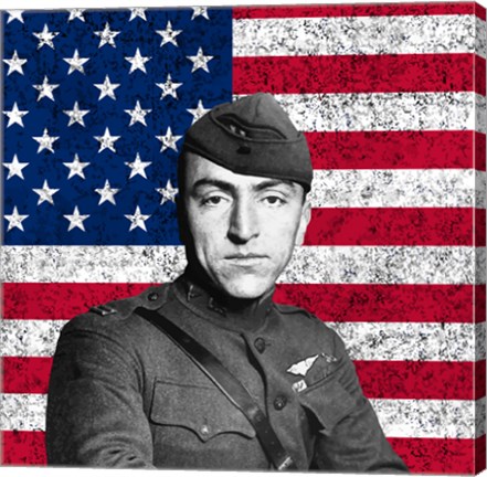 Framed Eddie Rickenbacker in front of the American flag Print