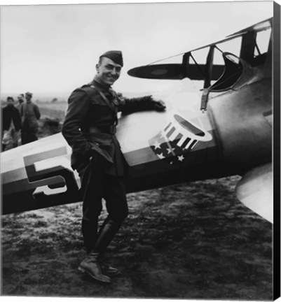 Framed Eddie Rickenbacker with his Fighter Plane Print