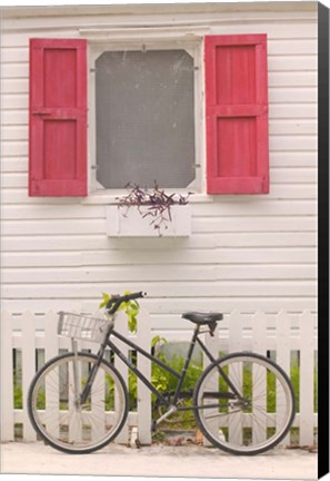 Framed Beach House and Bicycle, Loyalist Cays, Bahamas, Caribbean Print