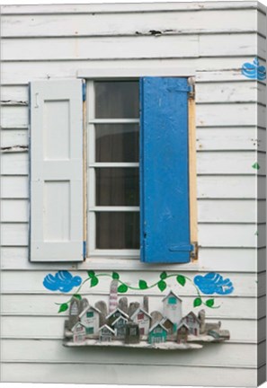 Framed Beach House Blue shutters, Loyalist Cays, Bahamas, Caribbean Print