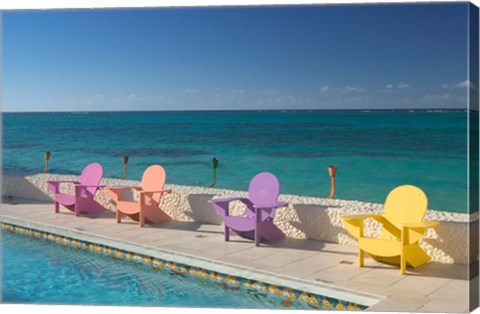 Framed Colorful Pool Chairs at Compass Point Resort, Gambier, Bahamas, Caribbean Print