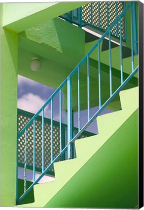 Framed Hotel Staircase (vertical), Rockley Beach, Barbados Print