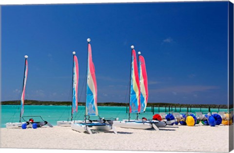 Framed Sailing rentals, Beach, Castaway Cay, Bahamas, Caribbean Print