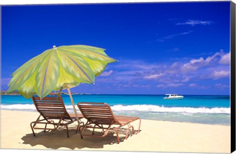 Framed Beach Umbrella, Abaco, Bamahas Print