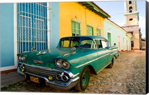 Framed 1958 Classic Chevy Car, Trinidad Cuba Print