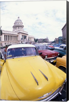 Framed Classic 1950&#39;s Auto at Havana Capitol, Havana, Cuba Print