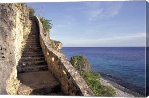 Framed 1,000 Steps Limestone Stairway in Cliff, Bonaire, Caribbean Print