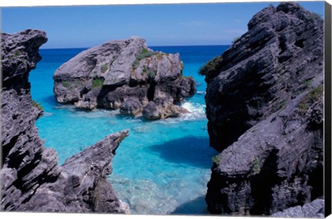 Framed Beach on South Coast, Bermuda, Caribbean Print