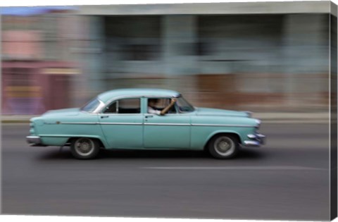 Framed 1950&#39;s era car in motion, Havana, Cuba Print