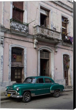 Framed 1950&#39;s era green car, Havana Cuba Print