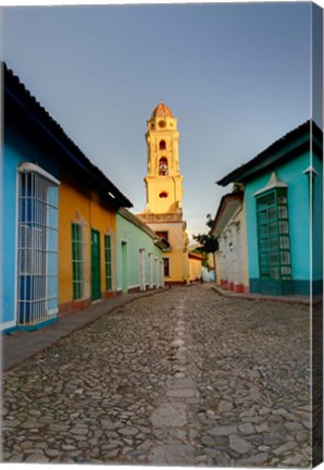 Framed Bell Tower, Plaza Mayor at sunrise, Trinidad, Cuba Print