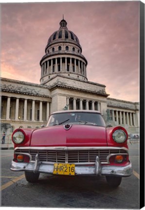 Framed 1950&#39;s era pink car,  Havana Cuba Print