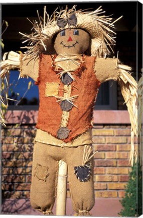 Framed Scarecrow in Suburban Yard at Halloween, Logan, Utah Print