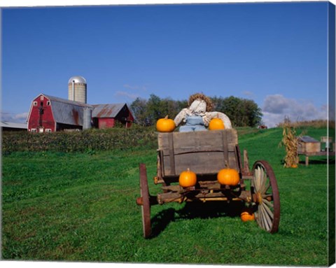 Framed Pumpkin Man and Farm, Vermont Print