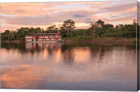 Framed Delfin river boat, Amazon basin, Peru Print