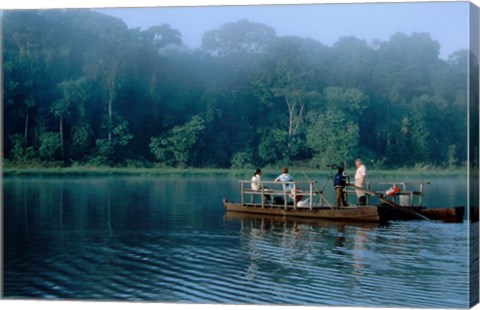 Framed Wildlife from Raft on Oxbow Lake, Morning Fog, Posada Amazonas, Tamboppata River, Peru Print