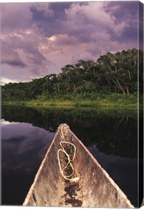 Framed Paddling a dugout canoe on Lake Anangucocha, Yasuni National Park, Amazon basin, Ecuador Print