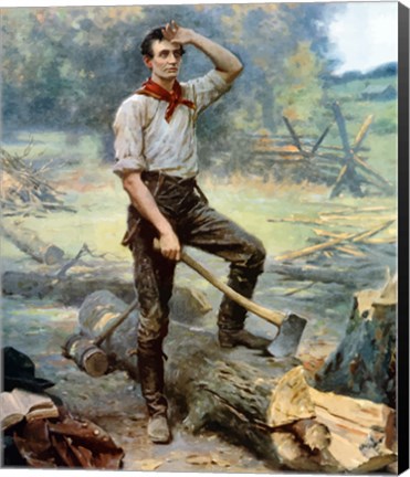 Framed Digitally restored Vector Painting of a Young Abraham Lincoln Chopping Wood Print