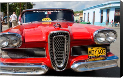 Framed Classic 1950s Edsel parked on downtown street, Cardenas, Cuba Print