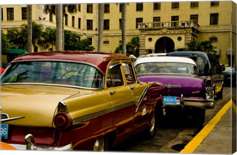 Framed Classic American cars, streets of Havana, Cuba Print