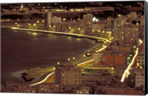 Framed Malecon at Night, Havana, Cuba Print