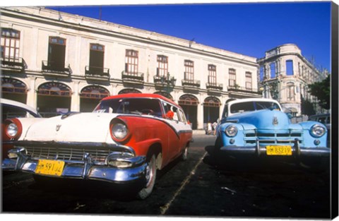 Framed Classic Cars, Old City of Havana, Cuba Print