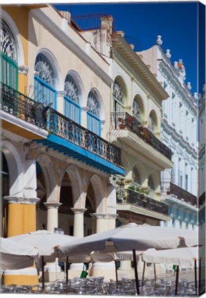 Framed Cuba, Havana, Plaza Vieja, renovated buildings Print