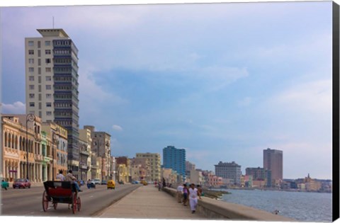 Framed Malecon street along the waterfront, Havana, UNESCO World Heritage site, Cuba Print