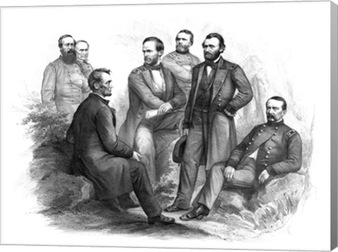 Framed Digitally Restored Civil War artwork of Abraham Lincoln and His Commanders Print