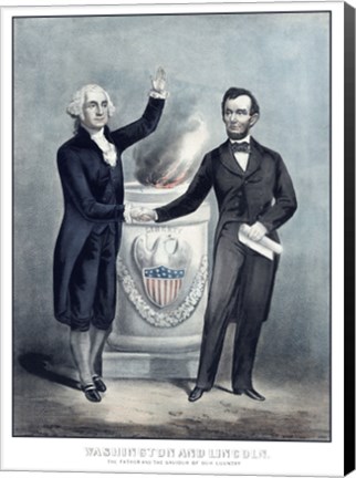 Framed President Washington and President Lincoln Shaking Hands Print