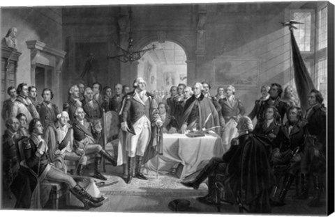 Framed General George Washington and his Military Commanders Meeting Print