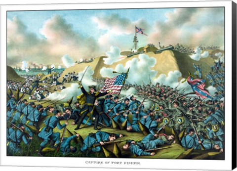 Framed Civil War Print Depicting the Union Army&#39;s Capture of Fort Fisher Print