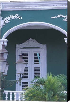 Framed Green Building and Detail, Willemstad, Curacao, Caribbean Print