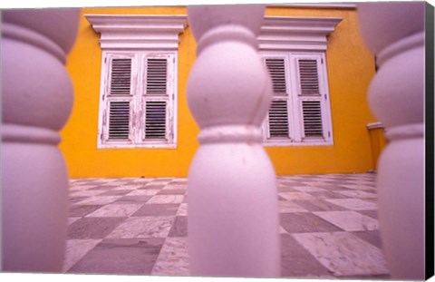 Framed Yellow Building and Detail, Willemstad, Curacao, Caribbean Print